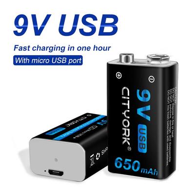 650 мАч 6F22 9V USB литий-ионный аккумулятор для мультиметра, металлоискателя, электрогитары