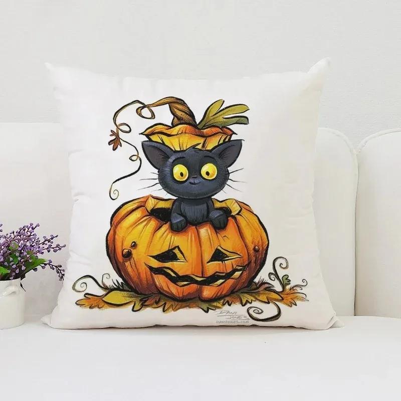 Pumpkin Cat Halloween Decorative Cushion Cover Suitable for Home Living Room Sofa Bedroom Room Decorative Pillow Cover