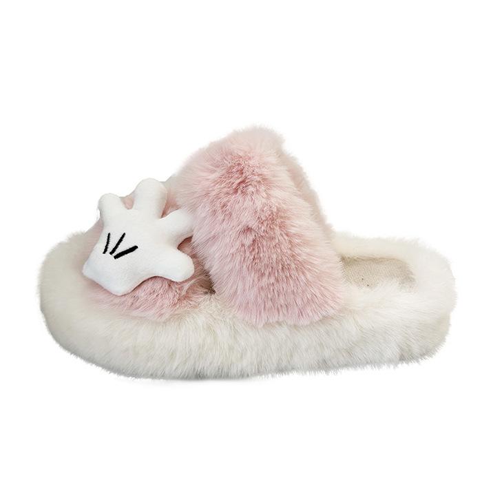 Cute cartoon one-word mop Mao Mao slippers women's outer wear 2025 autumn new thick-bottomed comfortable versatile non-slip cotton mop