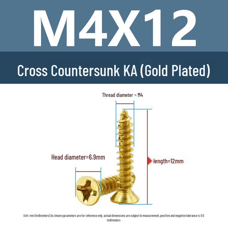 Yigu Gold-Plated Carbon Steel Self-Tapping Screws: Countersunk Head, Flat Head, Pointed Tail, Sizes M2-M4, Ideal for Electronics.
