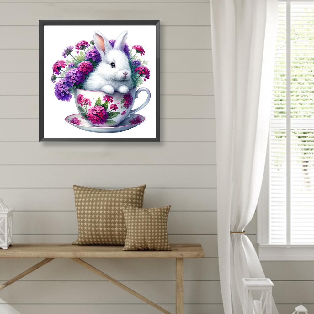 Králík a květiny 5D DIY sada malování diamantovými kamínky s plným vrtákem (kulaté) pro domácí dekoraci