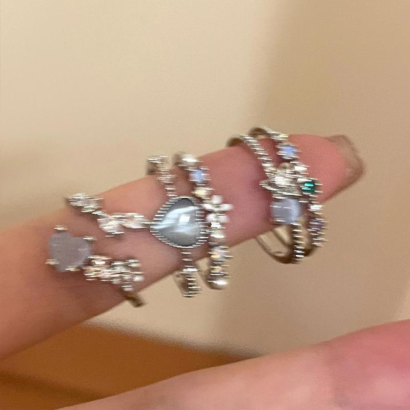 

New Crystal Rings Heart Adjustable Ring Irregular Geometry Punk Vintage Rings Set for Women Girls Fashion Jewelry