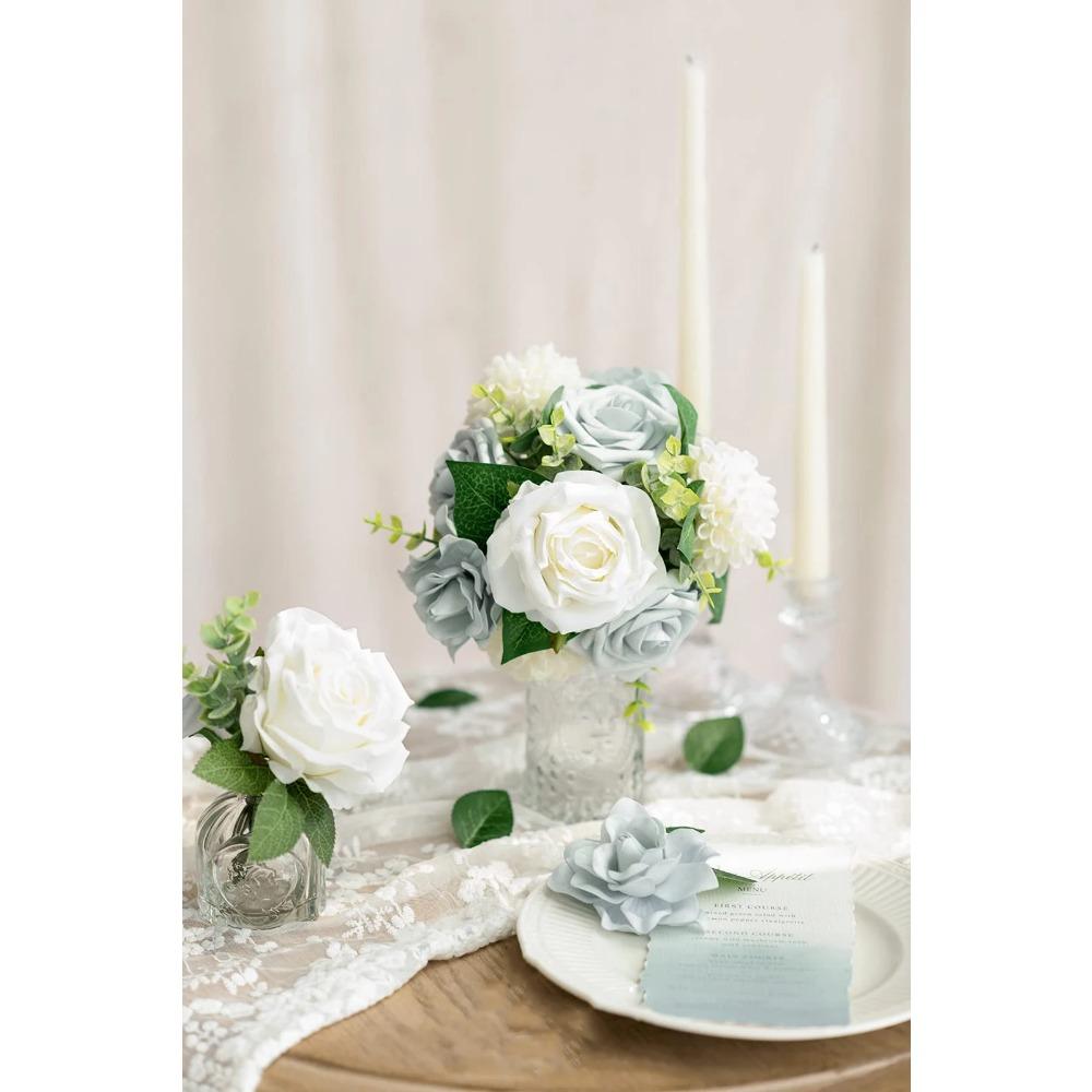 Dahlia Artificial Flowers 25 Pcs White Flowers, Fake Flowers w/Stem for DIY Wedding Decor Centerpieces Arrangements Bouquets