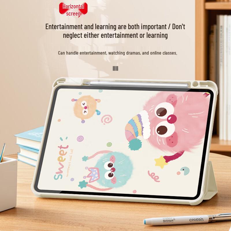 A Si Wa 360-Degree Rotating Cartoon iPad Case with Pen Slot