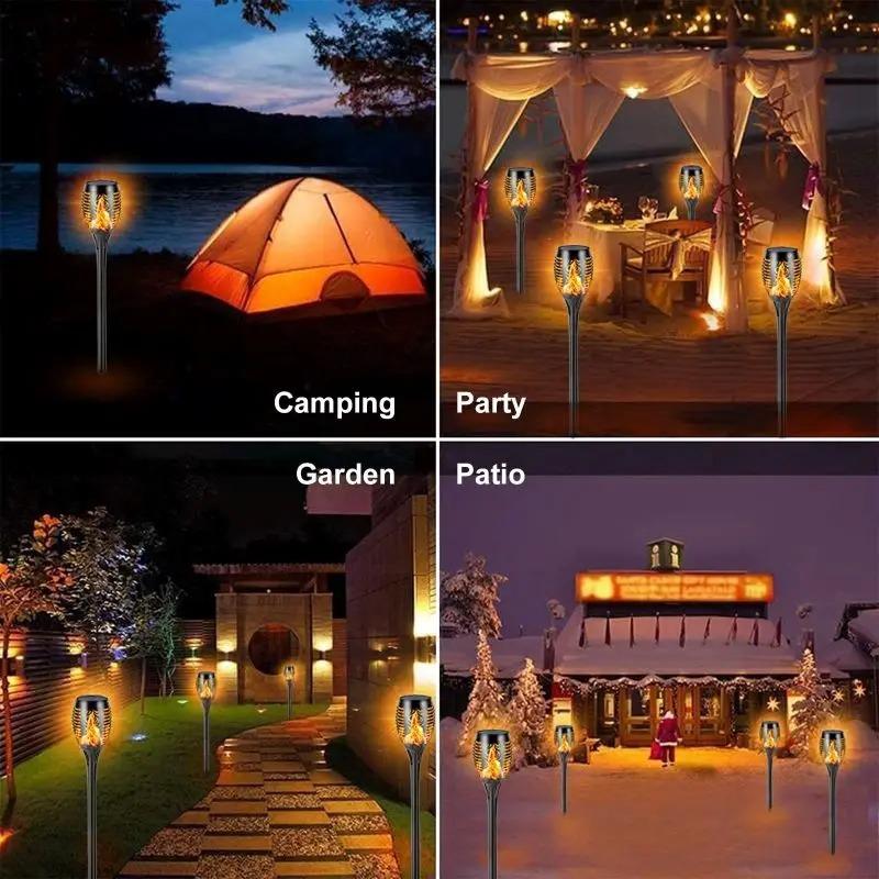 Solarna Lampa Płomień 12/96LED Wodoodporna Zewnętrzna Lampa Solarna Migocząca Krajobrazowa Lampa Trawnikowa Dekoracja Oświetlenie Boże Narodzenie Halloween Atmosfera Dziedzińca