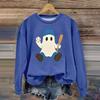 Women's Fashion Long Sleeve Halloween Print Round Neck Sweatshirt Top