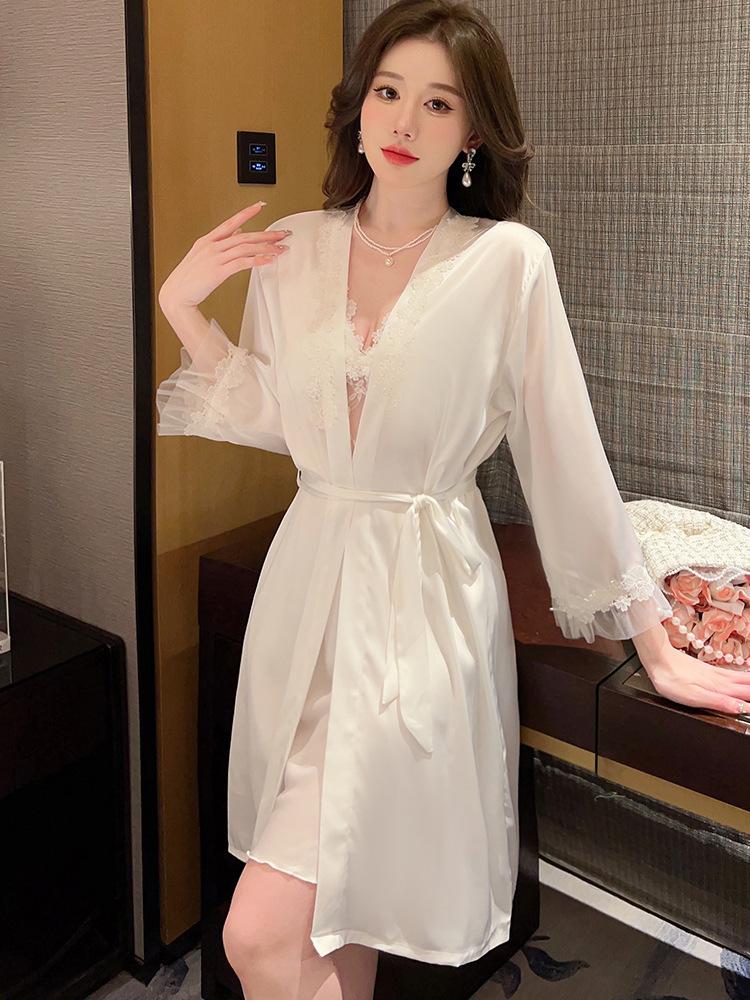 Lace Sexy Pajamas Women's Ice Silk Summer Thin Styles with Chest Pads, Suspender Pajamas, Two-piece Sets of New Loungewear