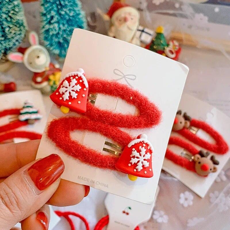 

2 шт., рождественские детские резинки, резинки для волос, носки для девочек, заколка для волос с пингвином, милые зажимы, украшения для наушников, корейские аксессуары для волос