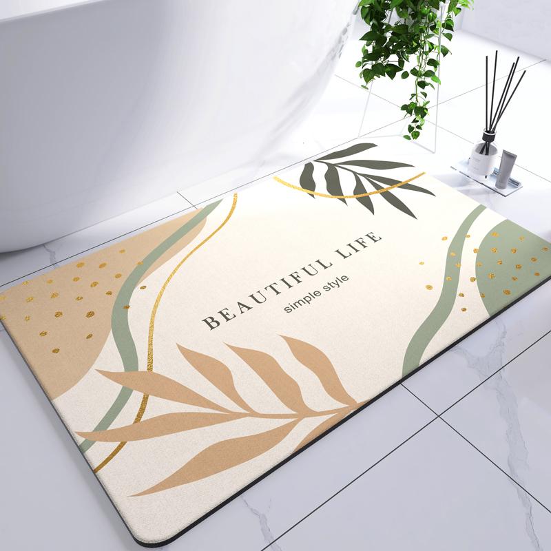 Diatomite Leaf Bath Mat Foot Mat Non-slip Bathroom Rug Absorbent Bath Carpet Quick Drying Shower Toilet Bathtub Doormat Washable