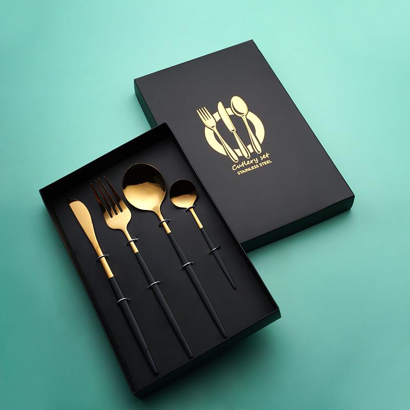 Portuguese Tableware Set: Stainless Steel Knife, Fork, Spoon - 4-Piece Western Steak Gift Box