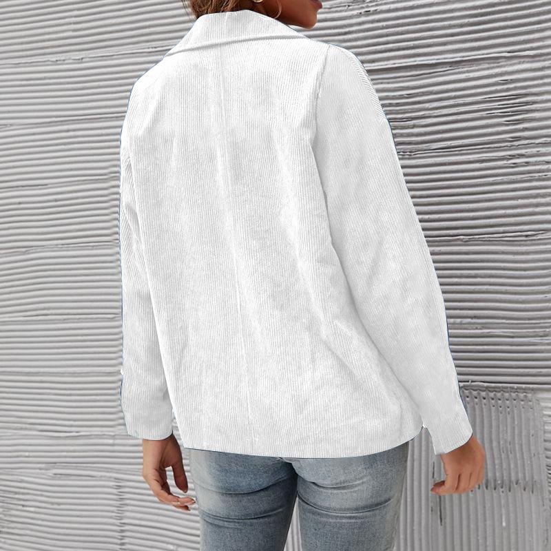 Autumn Women's Corduroy Jacket Slim Fit Solid Color Turn-Down Collar Corduroy Blazer Top