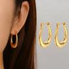 Fashion Smooth Oval Hoop Earrings For Women Stainless Steel U Shape Ear Buckle Huggie Earrings Vintage Zircon Gold Copper Color
