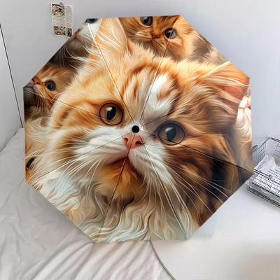 Persian Cat Pattern, Automatic Folding Umbrella, Portable and Foldable Design, 8 Ribs, a Christmas or Birthday Gift.