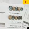 New 10Pcs Handmade Press on Nails Short Cat's Eye Pattern with Diamonds Removable Wearable False Nail for Women&Girls