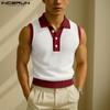 INCERUN Sommer Herren Revers Ärmellos Nähte Lässig Eng Anliegend Tanktops