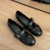 Retro bow inner height increase shallow mouth ballet single shoes women's one-word buckle with Mary Jane shoes