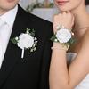 Suit Corsage Wedding Wristlet Band with Faux Pearl Embellished Simulated Roses Bride Groom Romantic Floral Accessories Prom Decoration