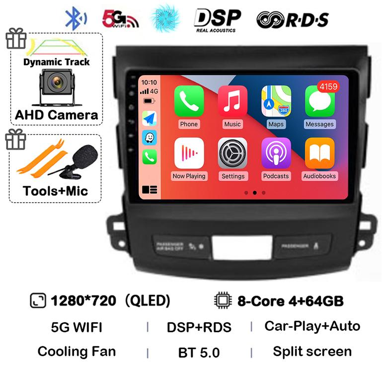 Android 14 Carplay Auto Car Radio For Mitsubishi Outlander 2006-2011 Peugeot 4007 Citroen C-Crosser GPS Stereo Multimedia Player