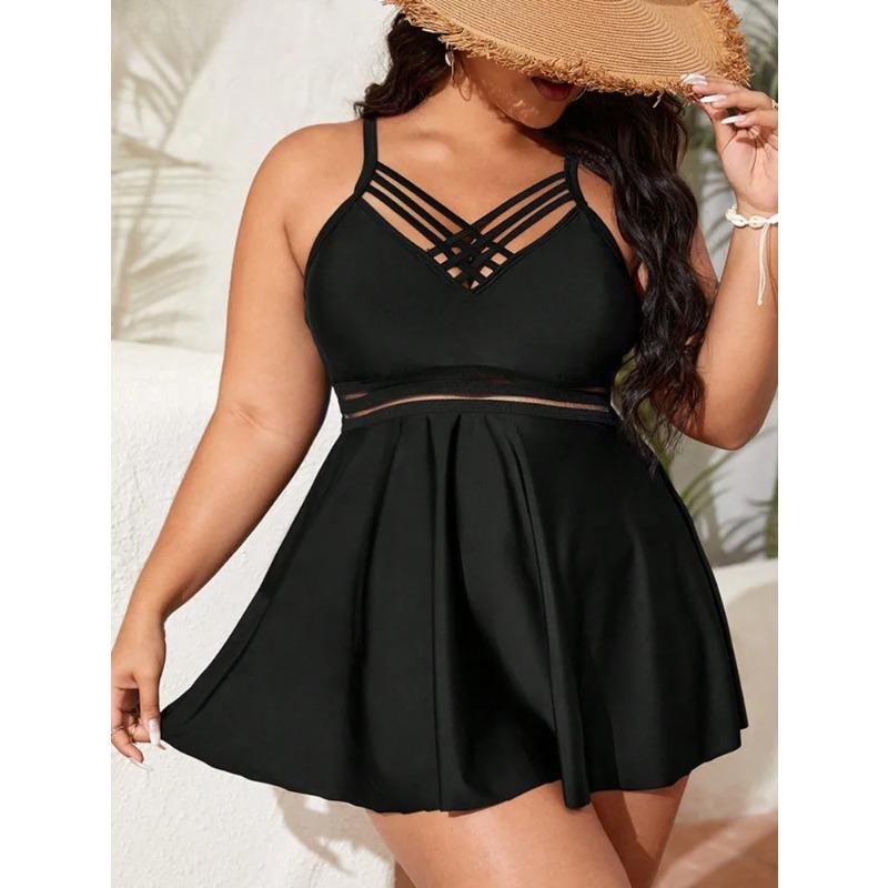 VigoBreviya 2025 Solid Two Piece Plus Size Tankini Set Women Hollow Strapped Curvy Swimsuit Lady Push UP Beach Big Bathing Suit