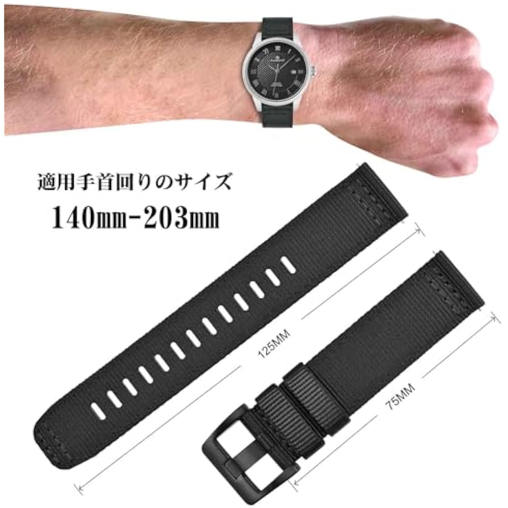 [ANNEFIT] Nylon Watch Band, Military Watch Replacement Band, 20mm, Cloth, 2-Straps, Nylon Strap, ...
