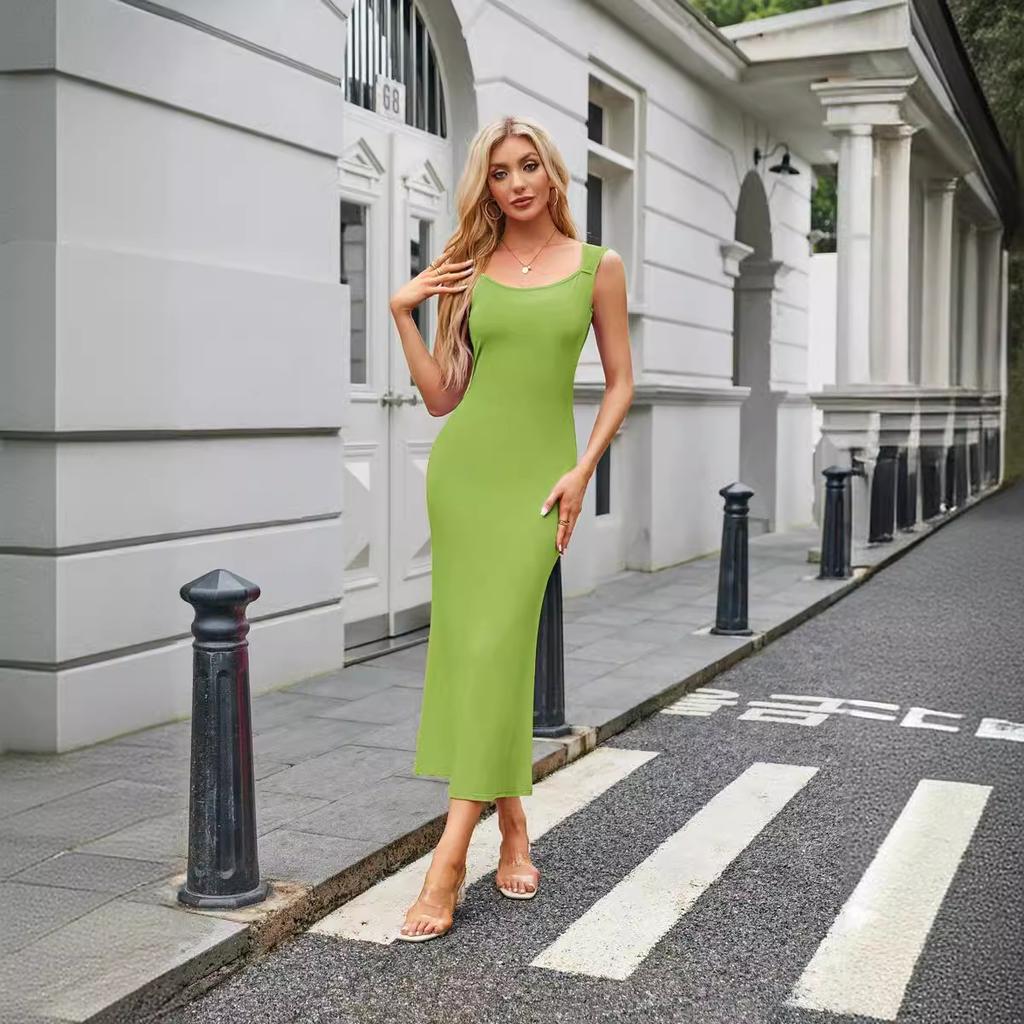 Women's Square Collar Cover Sleeve Tight Fishtail Super Long Dress for Women