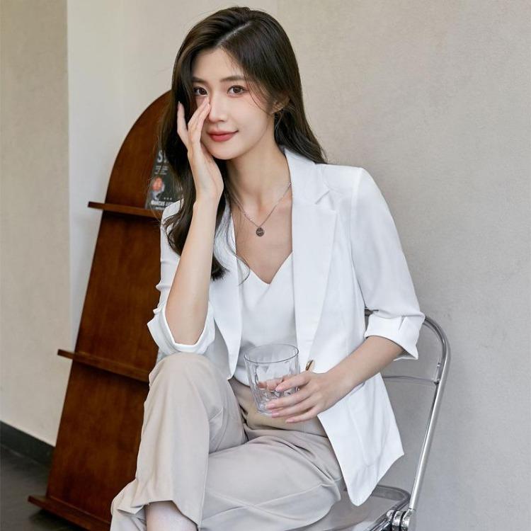 Women s Professional Workwear Blazer Spring Summer Casual Fashionable Mid Length Jacket Top S