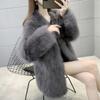 Womens Faux Fox Fur Coat Mid-Length V-Neck Slim Fit Winter Parka Rabbit Outerwear