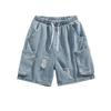 Men's Trendy Loose-Fit Ripped Denim Shorts with Big Pockets - Versatile Straight Leg Summer Casual Workwear.
