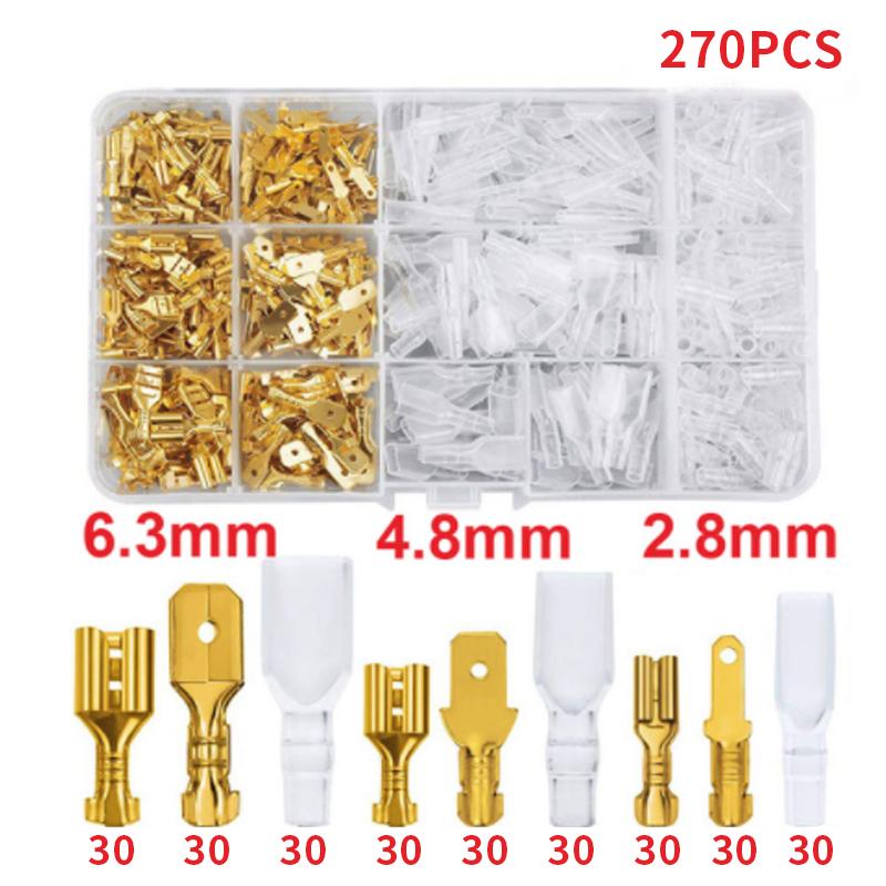 Cold Pressed Reed Terminals 2.8/4.8/6.3mm Insulated Male And Female Spade Crimp Terminals Wire And Cable Connector Combo Kit