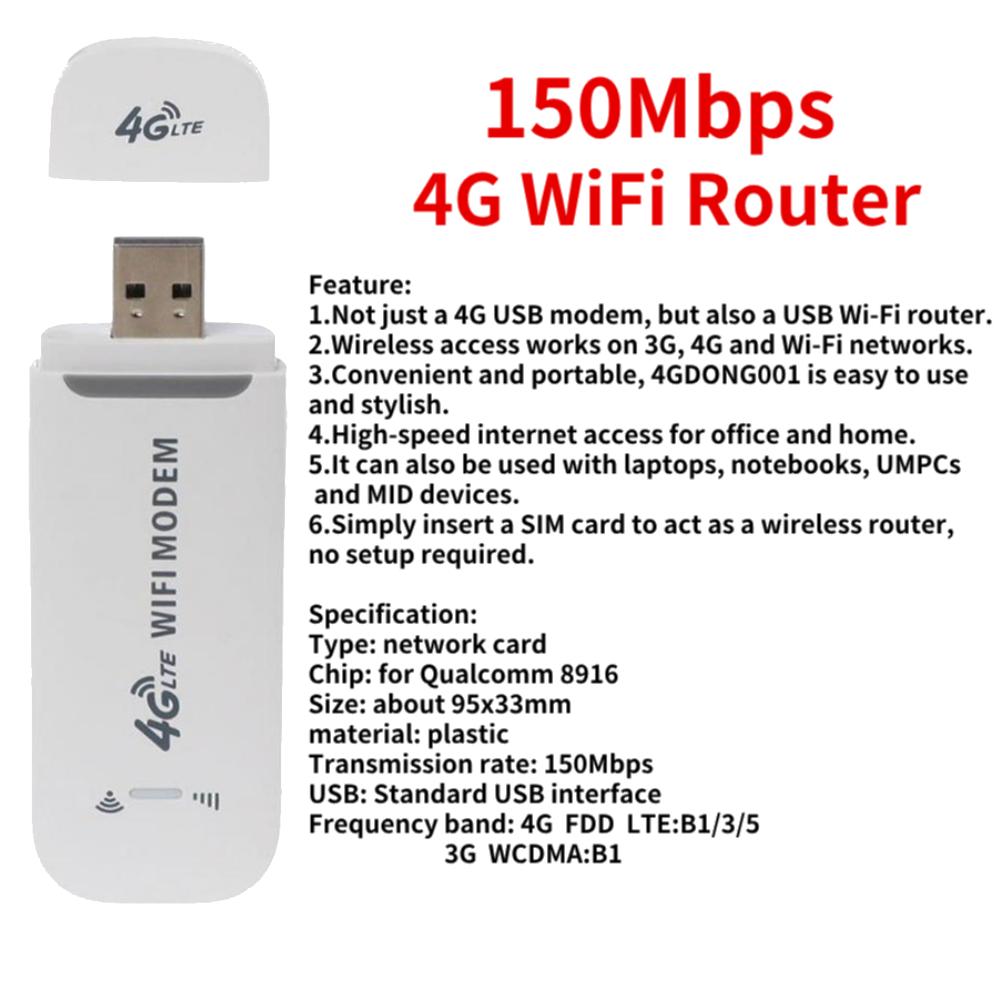 4G LTE Wireless USB Dongle Mobile Broadband 150Mbps Modem Stick 4G Sim Card Wireless Router Home Office Wireless WiFi Adapter