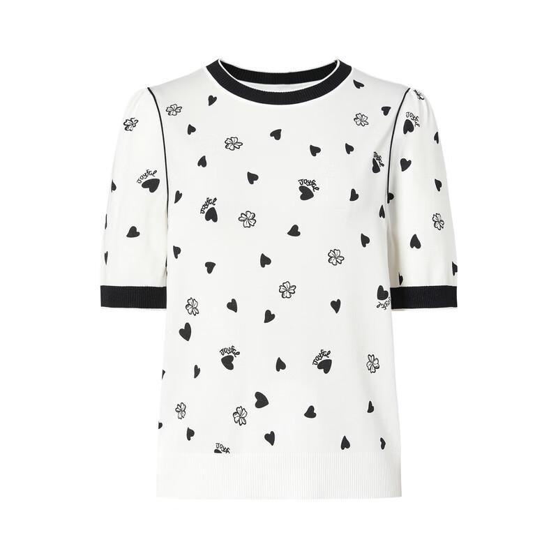 JUZUI Women's Polka Dot Rhinestone Short-Sleeve Knit Top