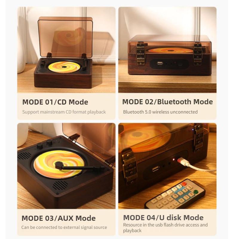 Multifunction CD Album Player Wireless Bluetooth Speaker Small Portable Audio Record Player Camping Sound Bar