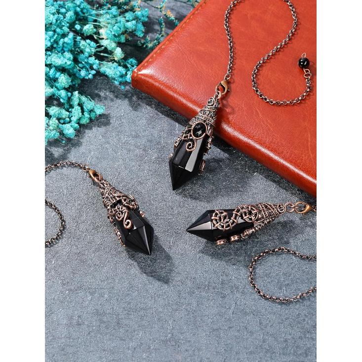 PESOENTH Black Obsidian Crystal Pendulum Dowsing Divination Scrying Pendulum with Bronze Wrap Healing Stone Gemstone Quartz Point Pendant Spiritual
