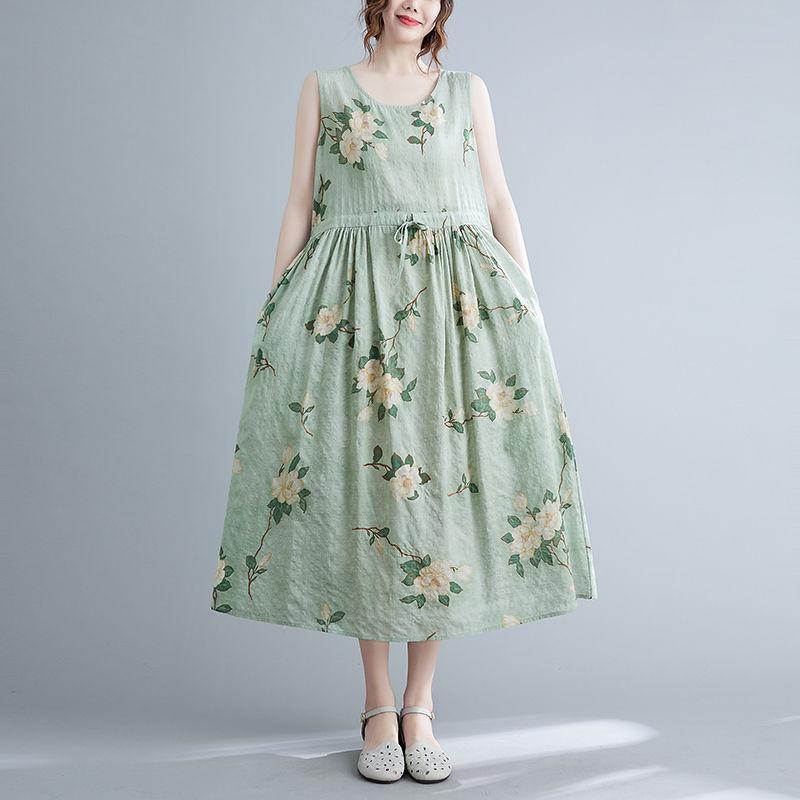 

Літні вінтажні жіночі сукні з принтом без рукавів Модні вільні святкові пляжні тонкі сукні Елегантні Vestidos Robe Femme L