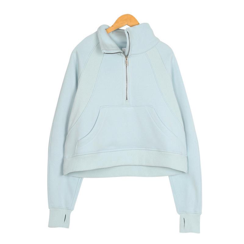 

Women s High Neck Embroidery Scuba Hoodie - Loose Fit, Long Sleeve, Half Zip with Velvet, Ideal for Sports & Fitness M