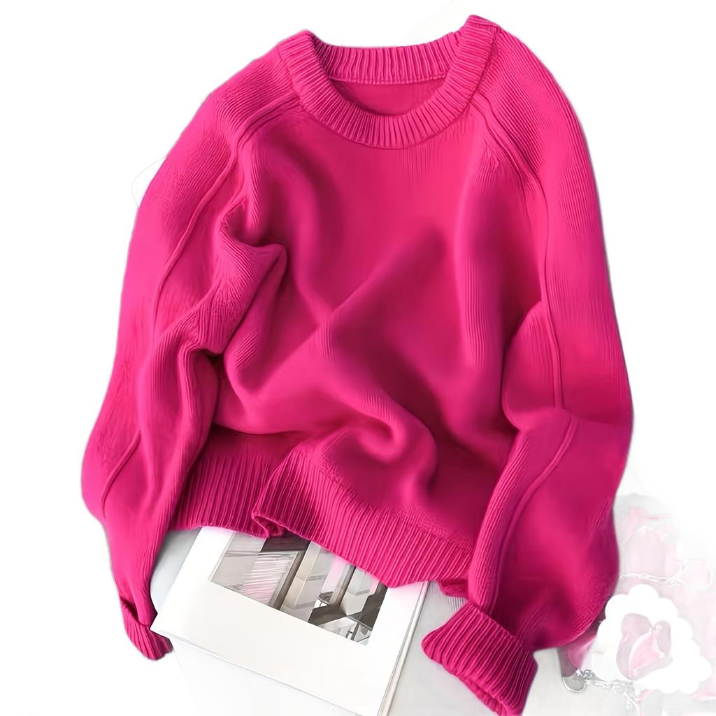 Versatile crew neck pullover sweater women's autumn and winter new loose lazy wind knitted sweater top platform supply chain