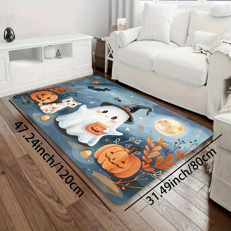 Schattige Halloween Spook Kat Pompoen Vloermat Antislip Wasbaar Entree Mat Horror Vleermuis Vakantie Vloermat Huisdecoratie 60X90CM(2X3FT