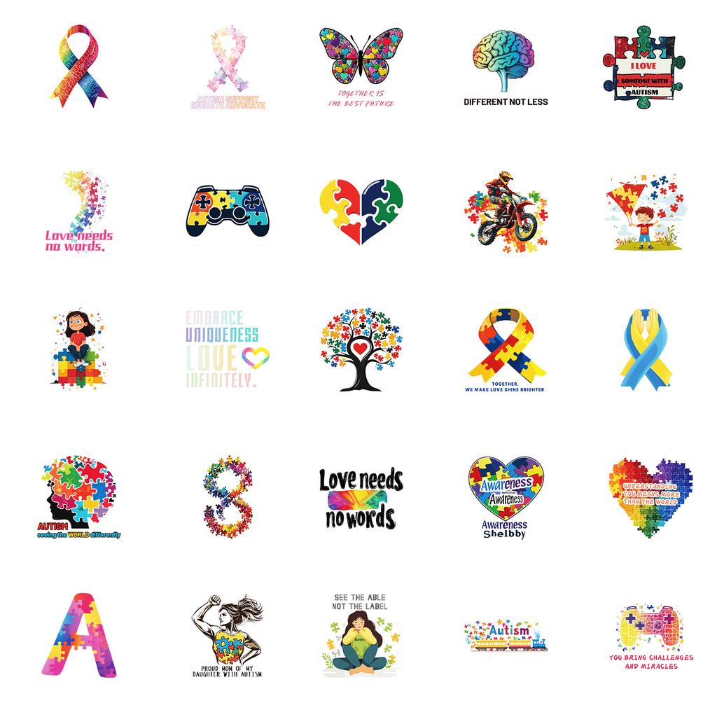 50 Waterproof Decorative Stickers Of Various Autism Cure Series