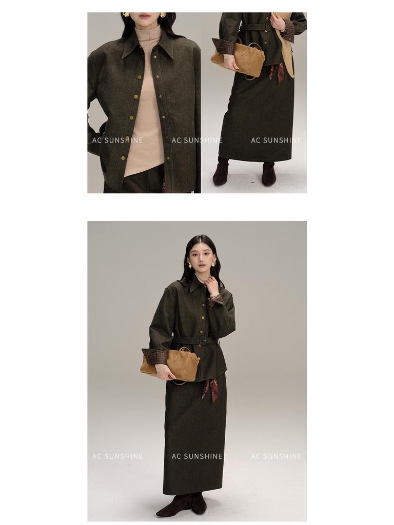 AC Sunshine Women's Vintage-Look Woven Cotton Midi Bodycon Skirt for Everyday Casual and Commute Wear