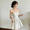 New Xia Chunyi small fragrant style polka dot bow tube top dress women's daughter feeling high waist A word short skirt
