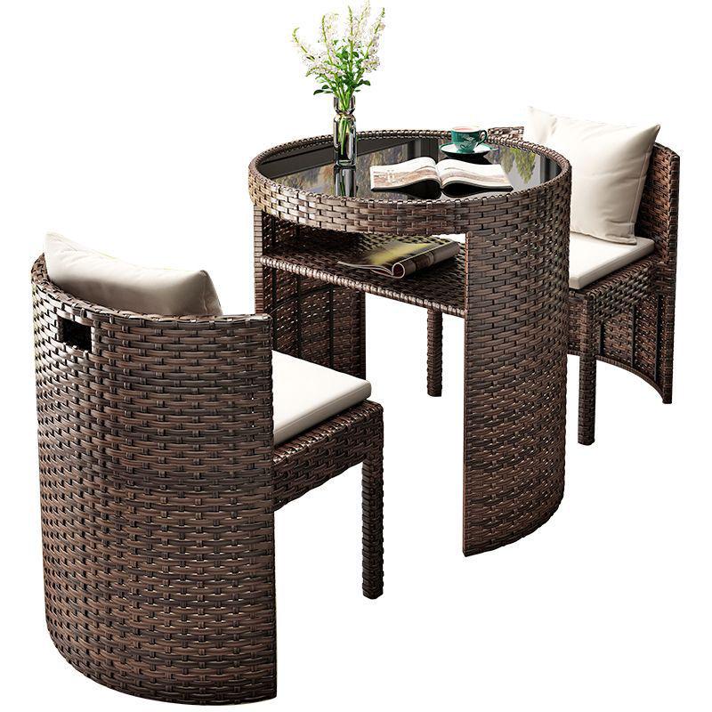 Outdoor Rattan Three-Piece Set: Balcony Chair and Terrace Tea Table