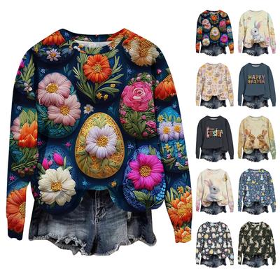Women's Fashion Printed Long Sleeve Loose Round Neck Sweatshirt Top Fall