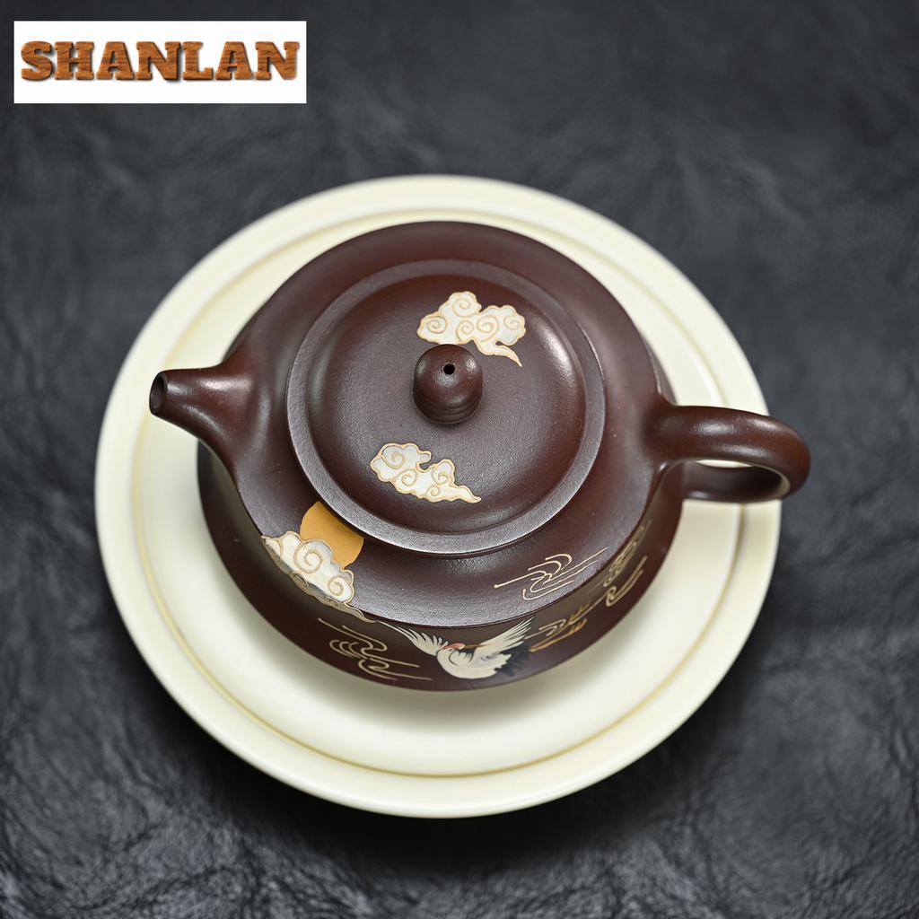 300ml Yixing Purple Clay Teapots Handmade Red-crowned Crane Pot Raw Ore Purple Mud Kettle With Filter Zisha Tea Set Cafes Craft
