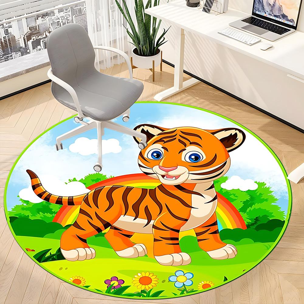 1pc Tiger RainbowChair Carpet for Office, Indoor Non-Slip Washable Polyester Fiber Carpet, Mat For Office, Machine Washable