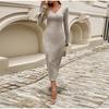 Knitted Women Dress Long Sleeve V Neck Elegant Autumn Robe Fashion Casual Dresses