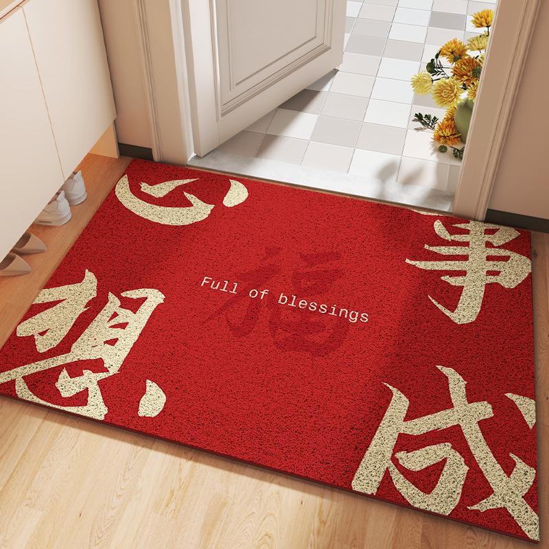 

Новый круглый коврик из ПВХ в китайском стиле для домашнего использования, красный, праздничный, устойчивый к грязи, противоскользящий коврик для входной двери, можно резать 40*60