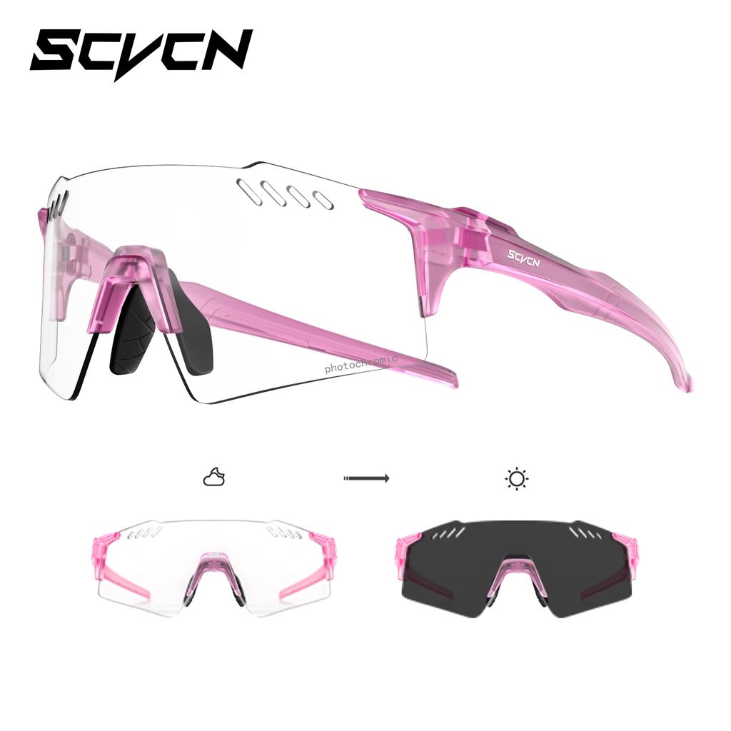 SCVCN Photochromic Hiking Eyewear Fashion Rimless Cycling Glasss Sports Running Sunglasses for Men Goggles Mtb Bicycle 1 Lens