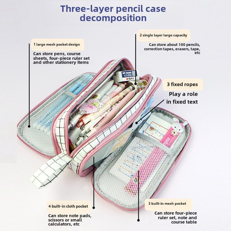 Cross-Border Multifunctional Canvas Pencil Bag with Large Capacity for Middle School Students
