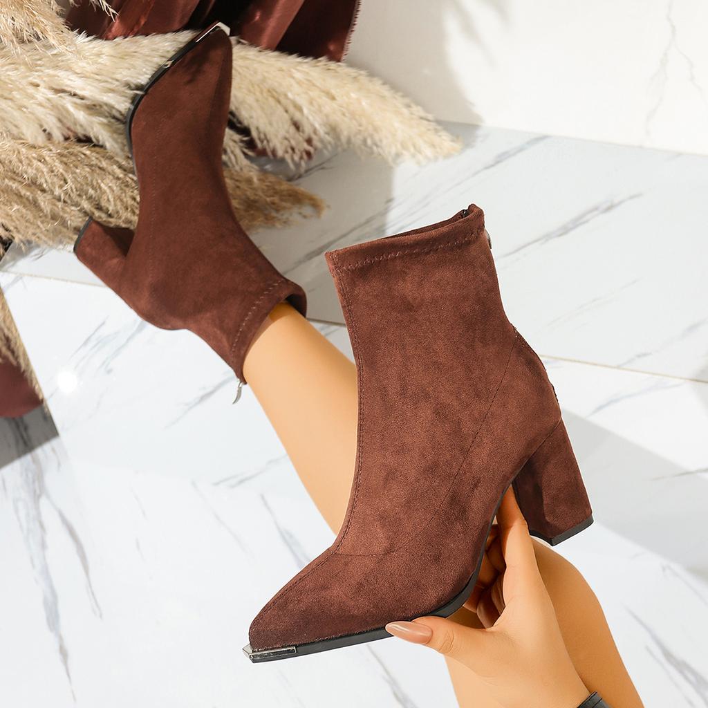 Women Short Boots 2025 New Classic Autumn Winter Shoes Female Thick Heel Pointed Toe Women Shoes Fashion Slimming Ankle Booties