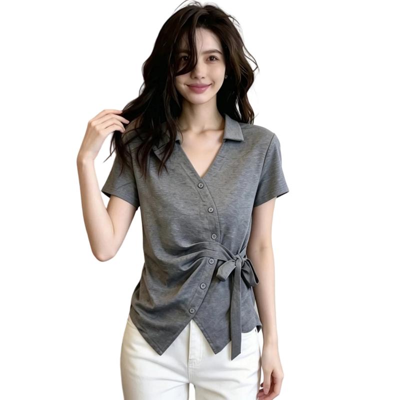 La Chapelle Women s French V-Neck Tie-Waist T-Shirt XL